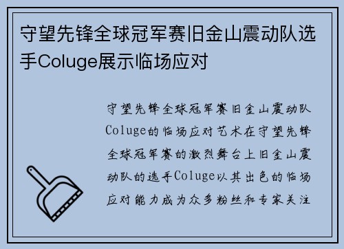 守望先锋全球冠军赛旧金山震动队选手Coluge展示临场应对