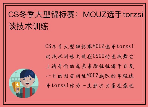 CS冬季大型锦标赛：MOUZ选手torzsi谈技术训练
