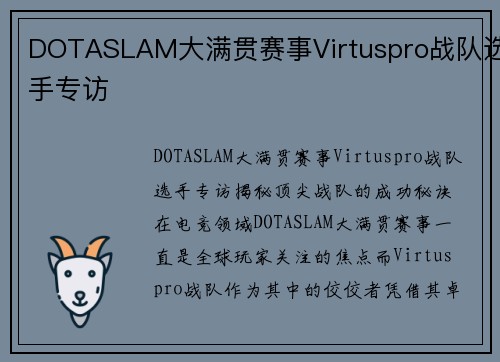 DOTASLAM大满贯赛事Virtuspro战队选手专访